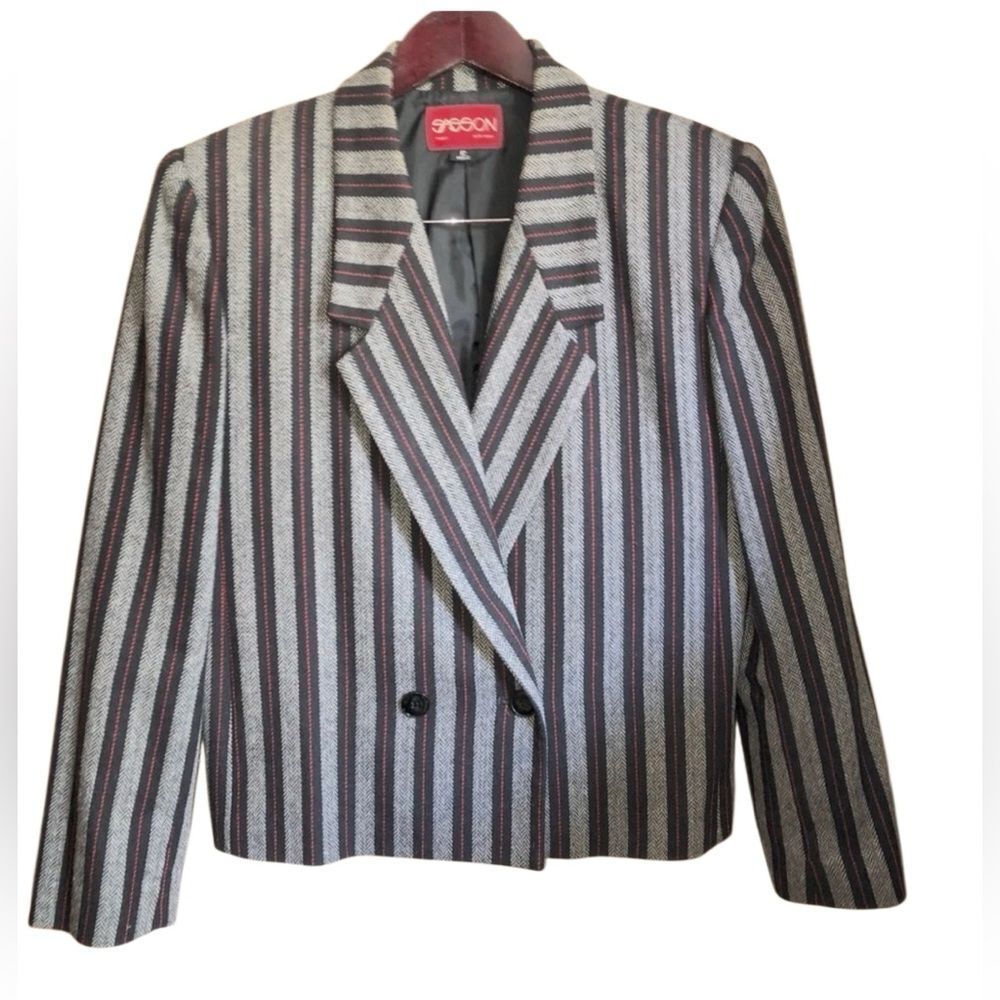 Vintage SASSON Blazer Wool Blend Striped Size 6 - Picture 2 of 8